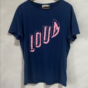 Maison Kitsuné LOUD Graphic Print Crew Neck T-Shirt Size: L navy pink